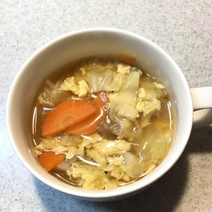 ごま油の香りがいい感じです♪
キャベツがホワホワして、汁を飲むと体に滲み入り暖まりました♪
美味しかったです♪
レシピ、ありがとうございました〜♡